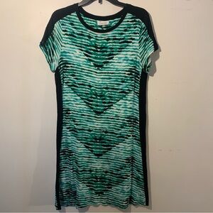 Calvin Klein dress striped pattern black side panels for slimming effect Size L